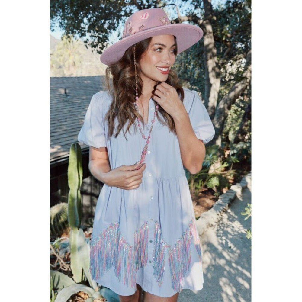 Fantastic Fawn Call Me Pretty Fringe Chevron Babydoll Dress in Lavender IFD54214 - Picture 3 of 14
